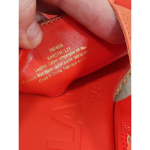 Karl Lagerfeld Paris Women's‎ Orange Leather Wedge Flip Flop Sandals Size 9M - Picture 7 of 8